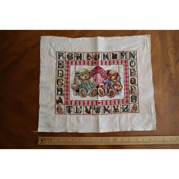 Finished Cross Stitch Bobbie G Designs Teddy Love Alphabet Blocks Completed - Picture 4 of 11